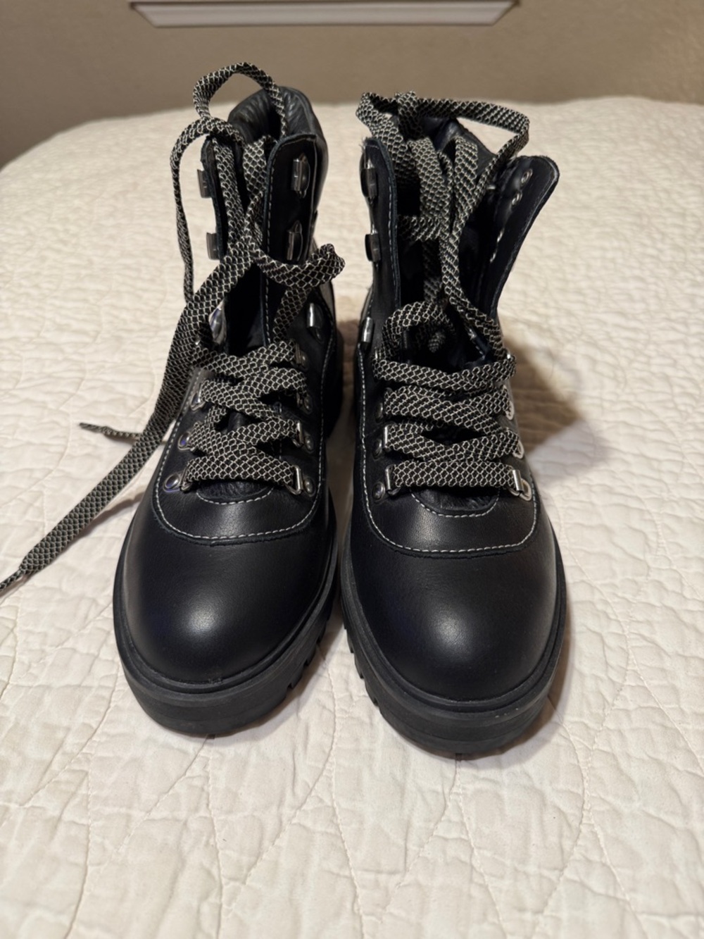 Chunky Black Lace-Up Combat Boots with Contrast Laces